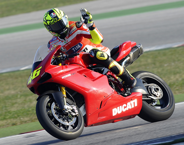 Valentino Rossi testing on Ducati Superbike