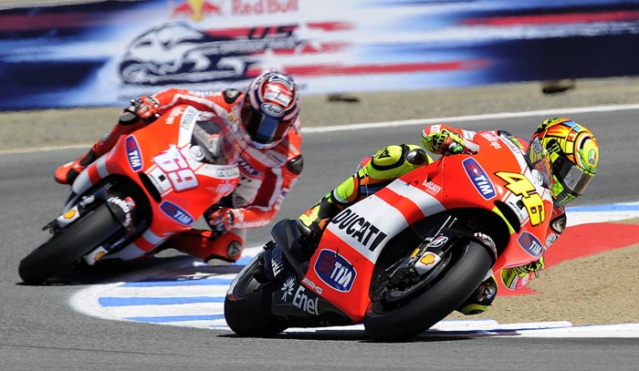 Valention Rossi and Nicki Hayden Ducati Laguna Seca MotoGP picture photo