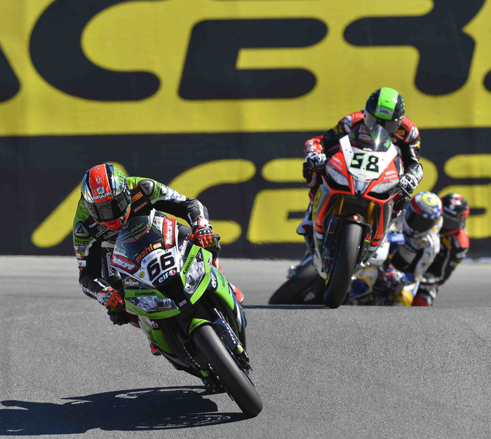 Tom Sykes, Eugene Lavery laguna Seca World Superbike race action photo